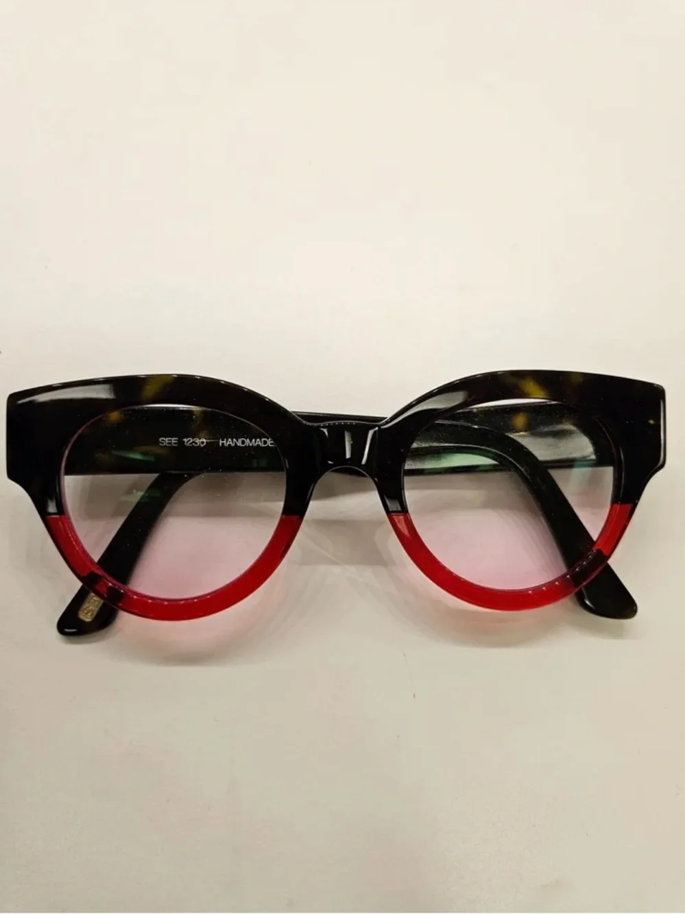 Handmade Black & Red Round Women's Glasses